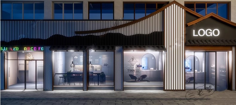 图片[48]-草图大师门头SU模型现代新中式餐厅甜品店面商业街餐饮店铺门面-大怪兽分享