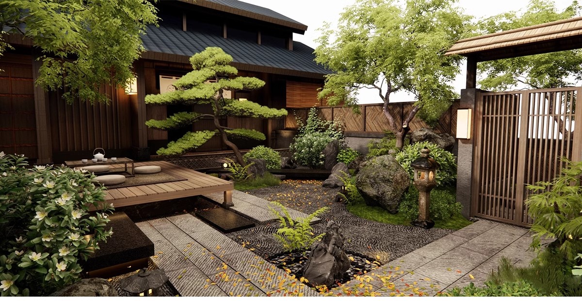 图片[11]-禅意新中式日式别墅庭院茶室枯山水景观假山流水SU模型草图大师-大怪兽分享