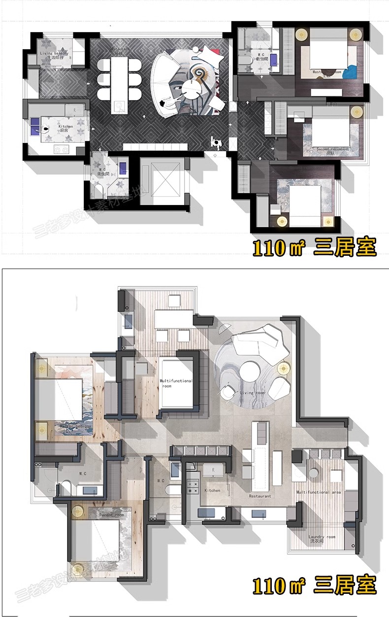 图片[12]-家装户型图室内设计平面家具布局图CAD方案ps分层PSD彩平图源文件-大怪兽分享