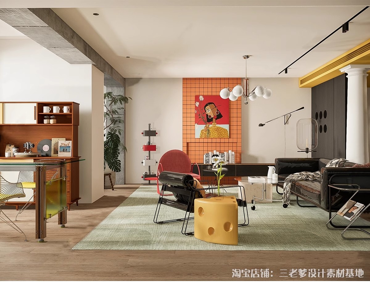 图片[12]-包豪斯家装SU模型 客厅餐厅多巴胺中古沙发桌椅家具组合草图大师-大怪兽分享