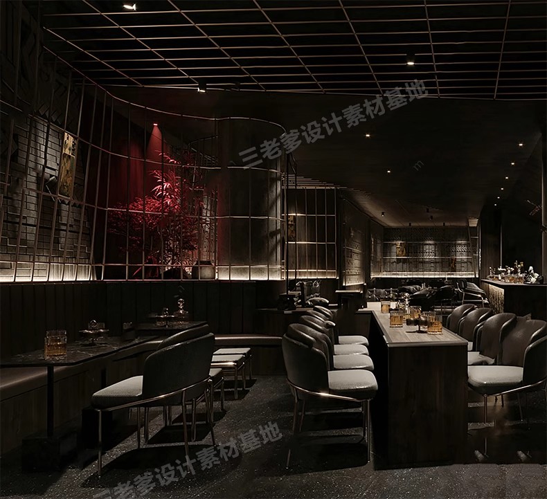 图片[31]-酒吧清吧音乐主题餐厅SU模型复古LOFT工业风娱乐会所餐吧草图大师-大怪兽分享