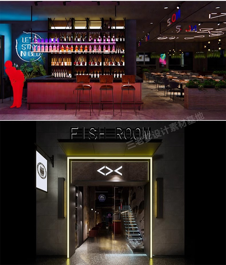 图片[35]-酒吧清吧音乐主题餐厅SU模型复古LOFT工业风娱乐会所餐吧草图大师-大怪兽分享