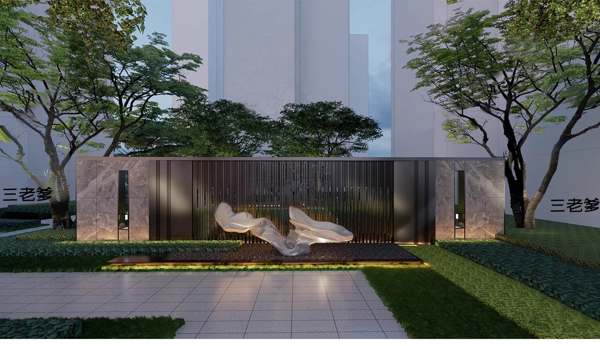 图片[13]-新中式轻奢背景墙SU模型 山水格栅云纹瓦片构件草图大师Sketchup-大怪兽分享
