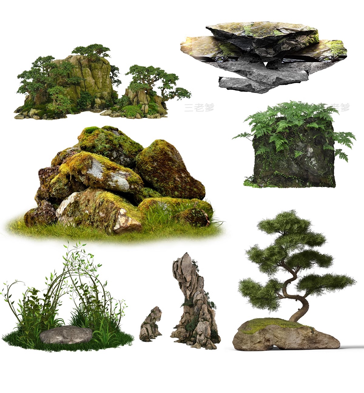 图片[13]-新款石头置石假山跌水PS平面素材库 景观园林太湖石枯山PSD彩平图-大怪兽分享