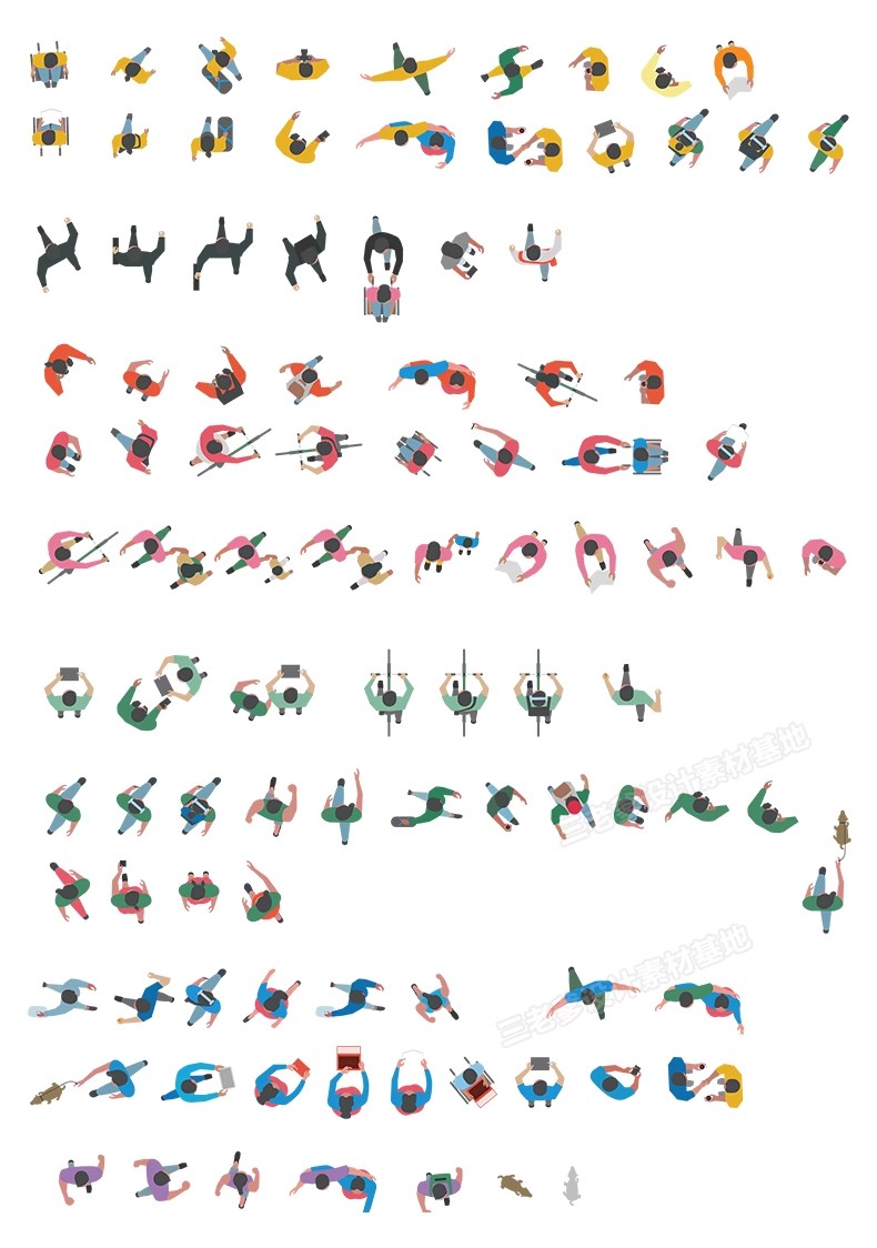 图片[14]-顶视图线稿风矢量人物素材 ps鸟瞰人俯视图配景室内家具人物-大怪兽分享