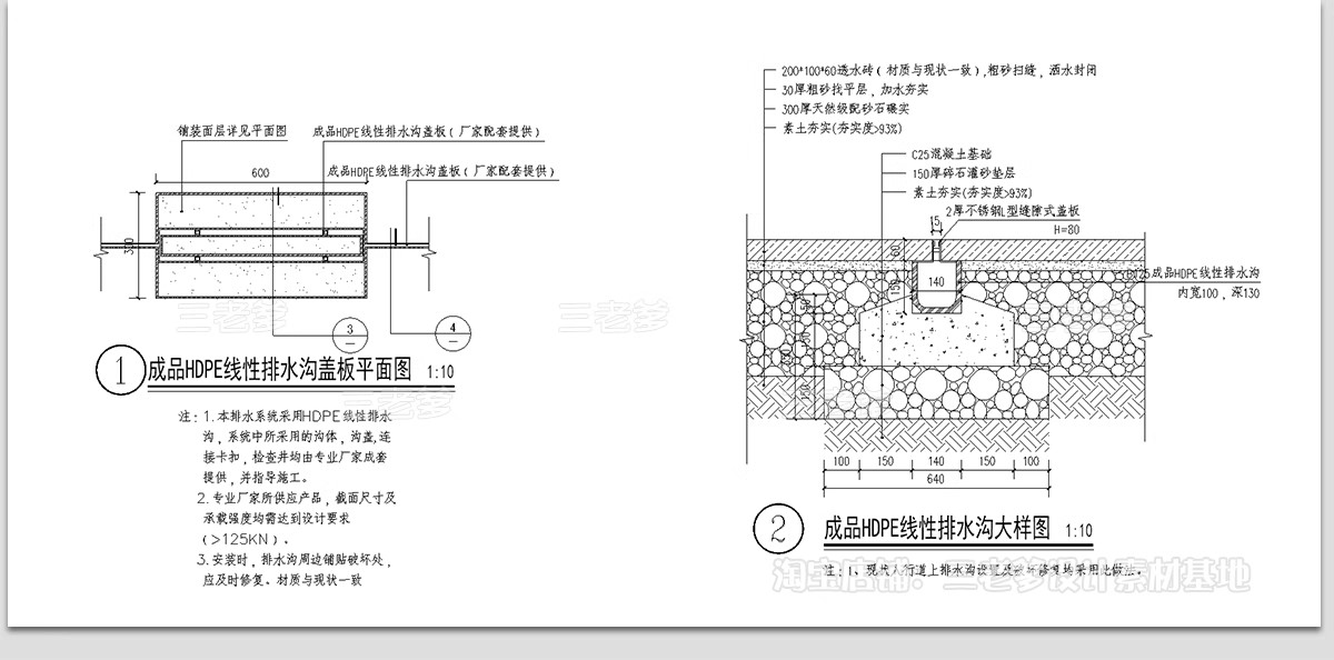 图片[14]-海绵城市地面排水系统CAD施工图 雨水花园生态植草沟节点大样图库-大怪兽分享