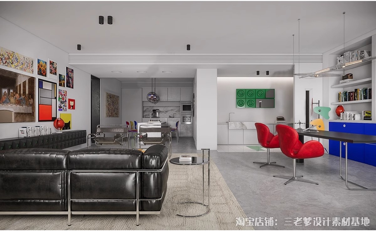 图片[14]-包豪斯家装SU模型 客厅餐厅多巴胺中古沙发桌椅家具组合草图大师-大怪兽分享