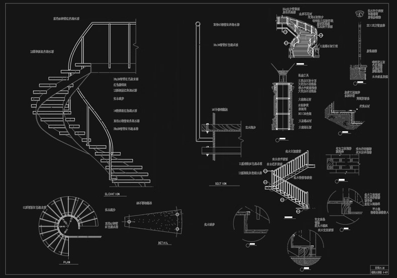 图片[14]-室内住宅楼梯节点大样图平面立面图剖面图扶手栏杆cad图纸施工图-大怪兽分享