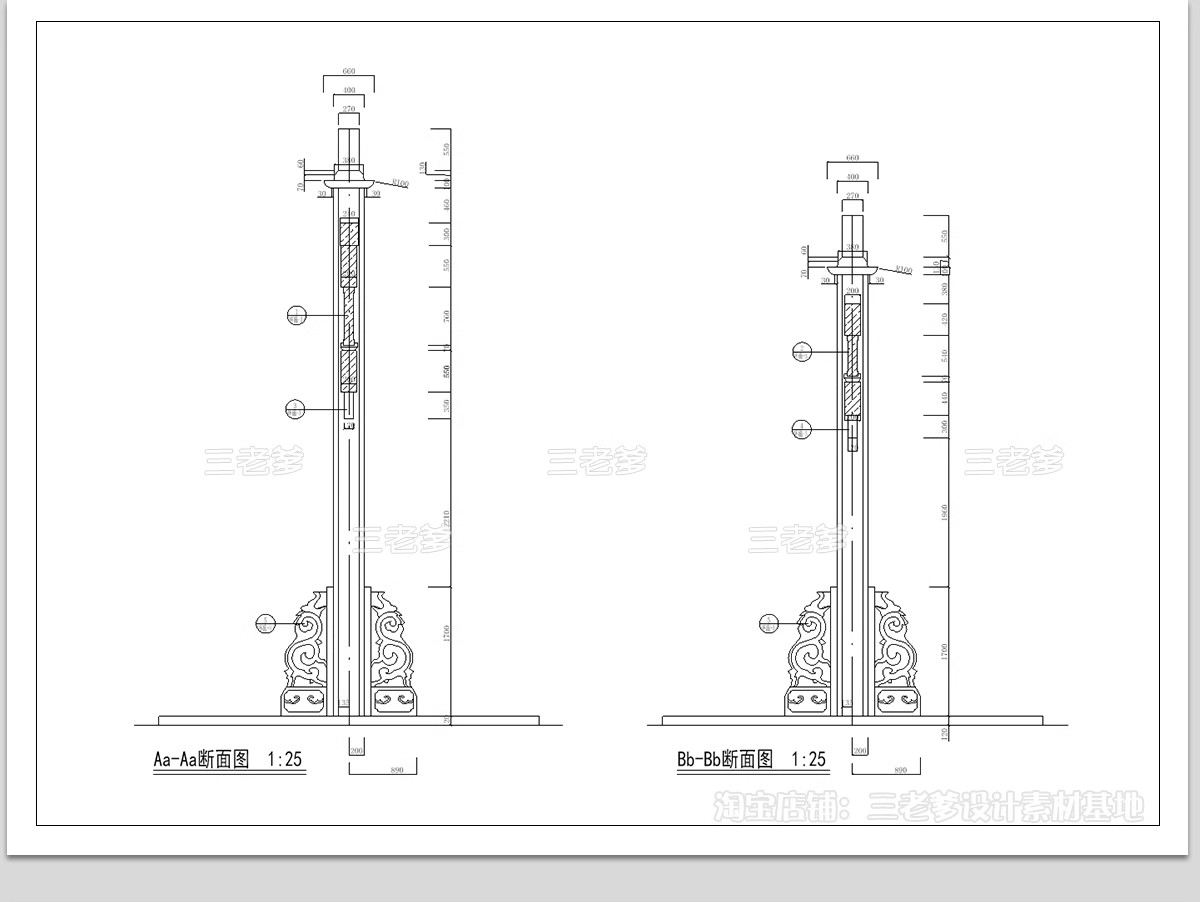 图片[14]-中式牌坊牌楼CAD施工图 古建筑古镇商业街入口详图节点图库大样图-大怪兽分享