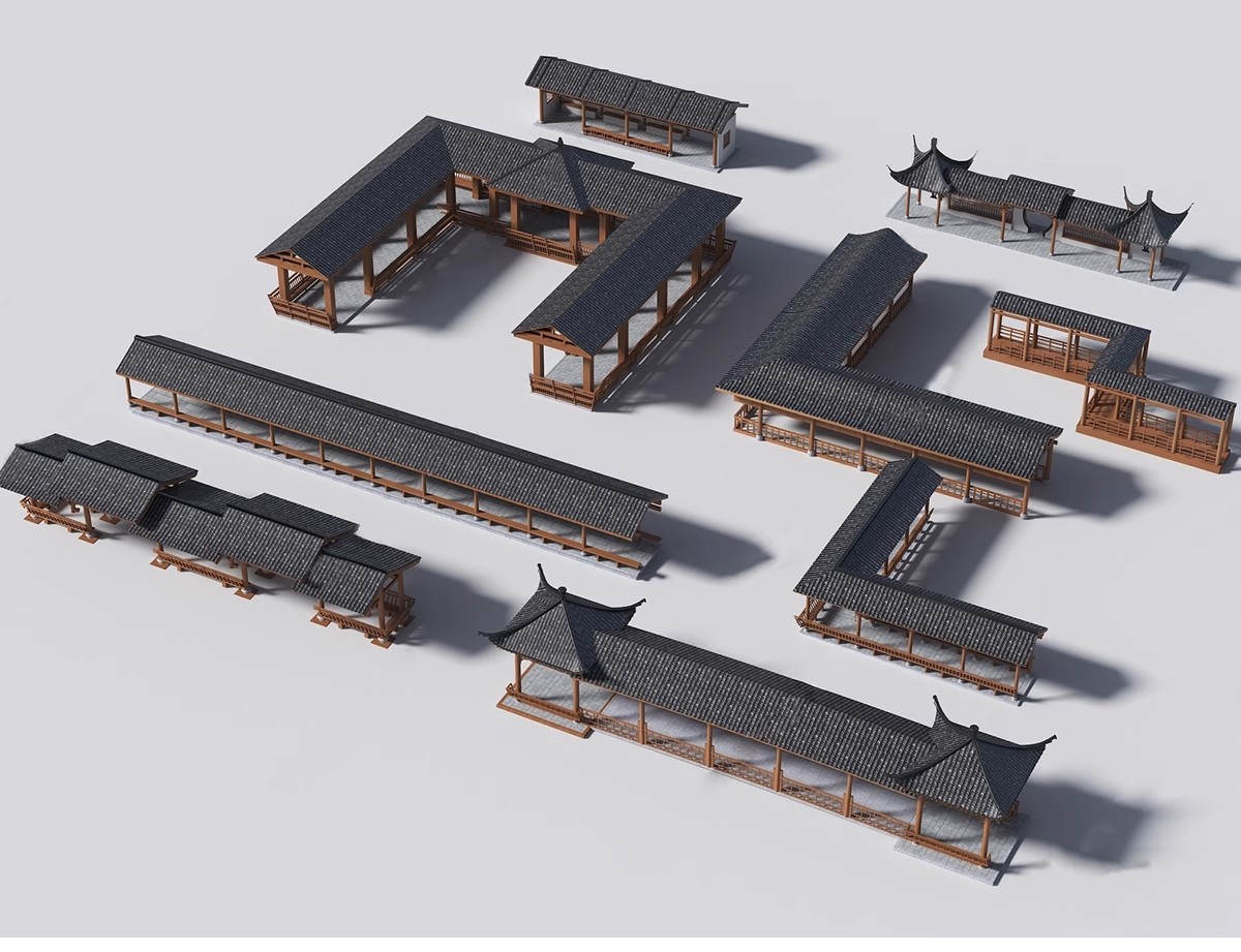 图片[14]-仿古长廊公园景区古建木廊连廊廊架亭廊景观亭子SU模型草图大师-大怪兽分享