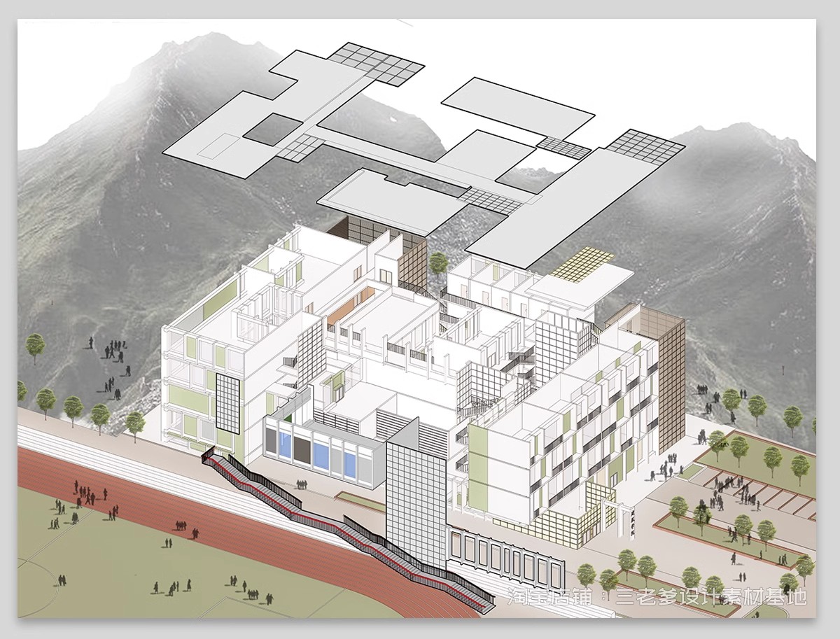 图片[15]-爆炸分层轴侧分析图PSD分层 建筑景观空间竞赛风插画风ps展板素材-大怪兽分享