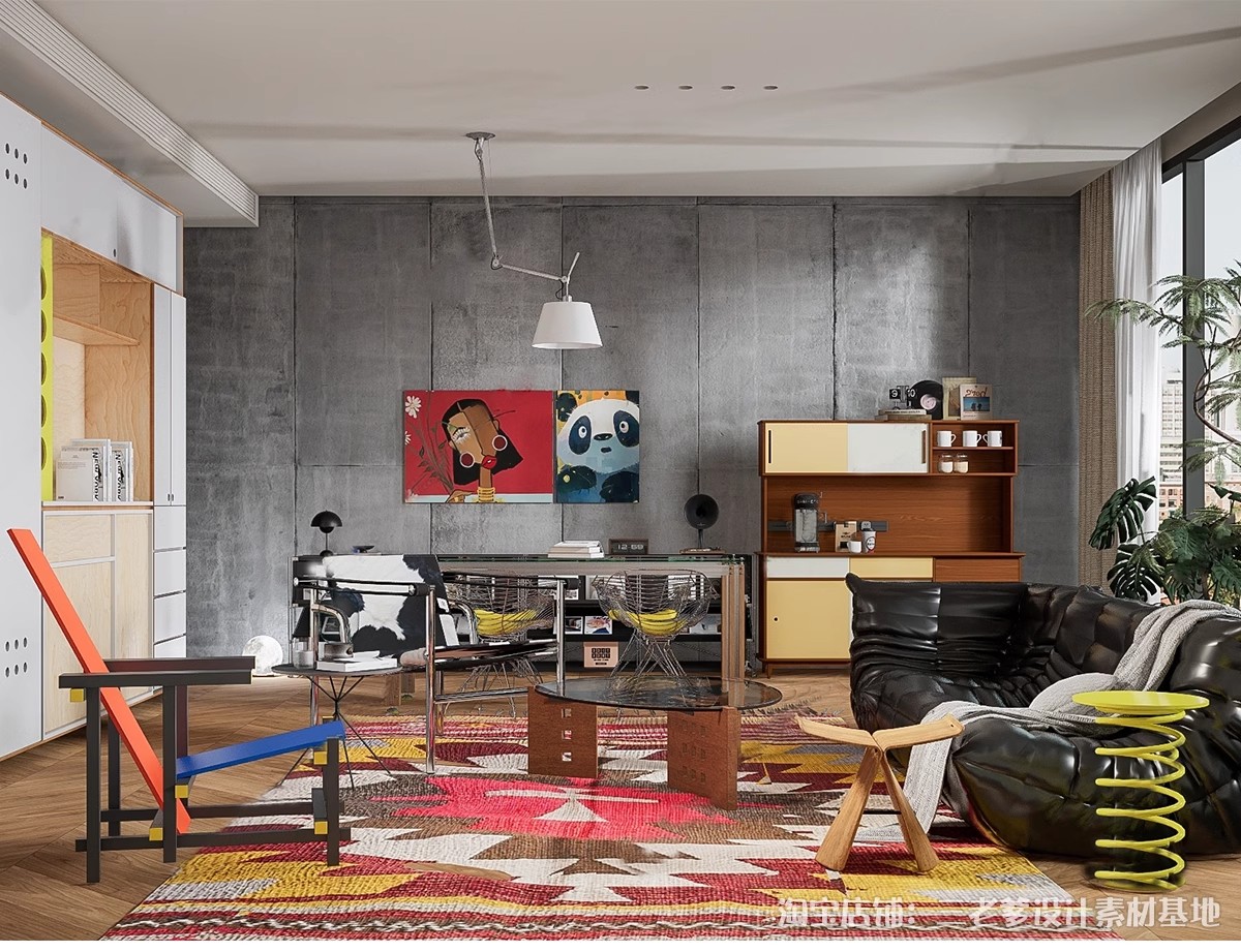 图片[15]-包豪斯家装SU模型 客厅餐厅多巴胺中古沙发桌椅家具组合草图大师-大怪兽分享