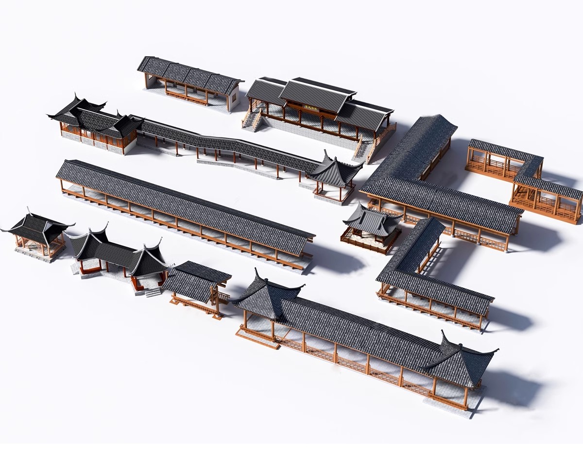 图片[15]-仿古长廊公园景区古建木廊连廊廊架亭廊景观亭子SU模型草图大师-大怪兽分享