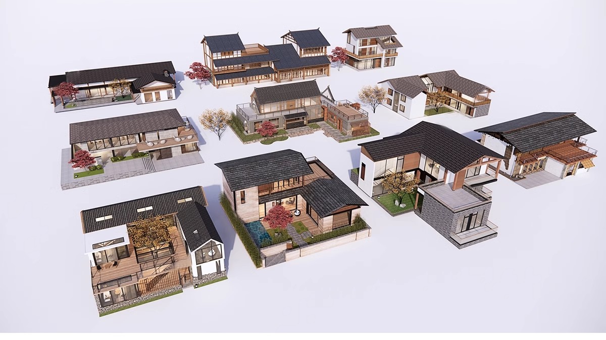 图片[16]-乡村民居美丽新农村民宿民房住宅乡镇改造新中式建筑自建房su模型-大怪兽分享