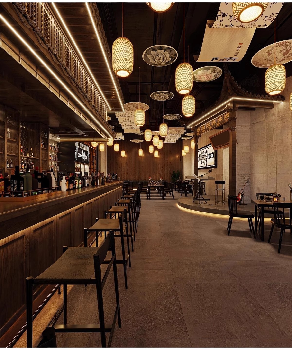 图片[16]-酒吧清吧音乐主题餐厅SU模型复古LOFT工业风娱乐会所餐吧草图大师-大怪兽分享