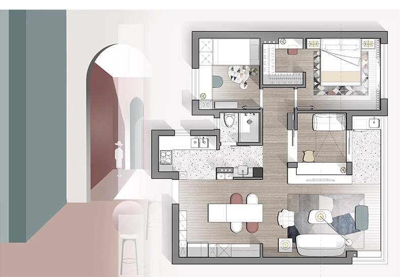 图片[17]-彩色立面平面ps彩平图PSD源文件 住宅家居布局网红风简约现代素材-大怪兽分享