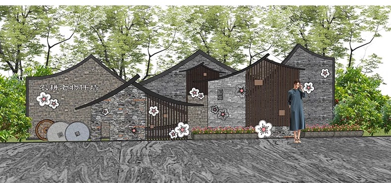 图片[17]-新中式乡村民宿民俗文化景墙SU模型农村村庄景区入口标识村标小品-大怪兽分享