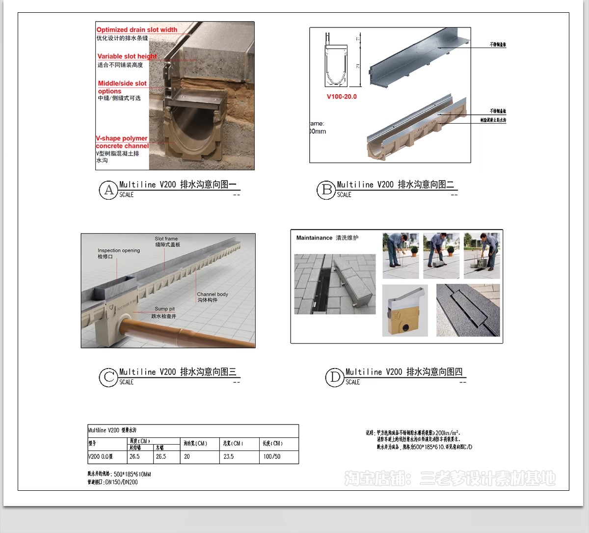 图片[18]-排水沟CAD施工图 做法详图节点大样图线型铸铁篦子盖板雨水口图库-大怪兽分享
