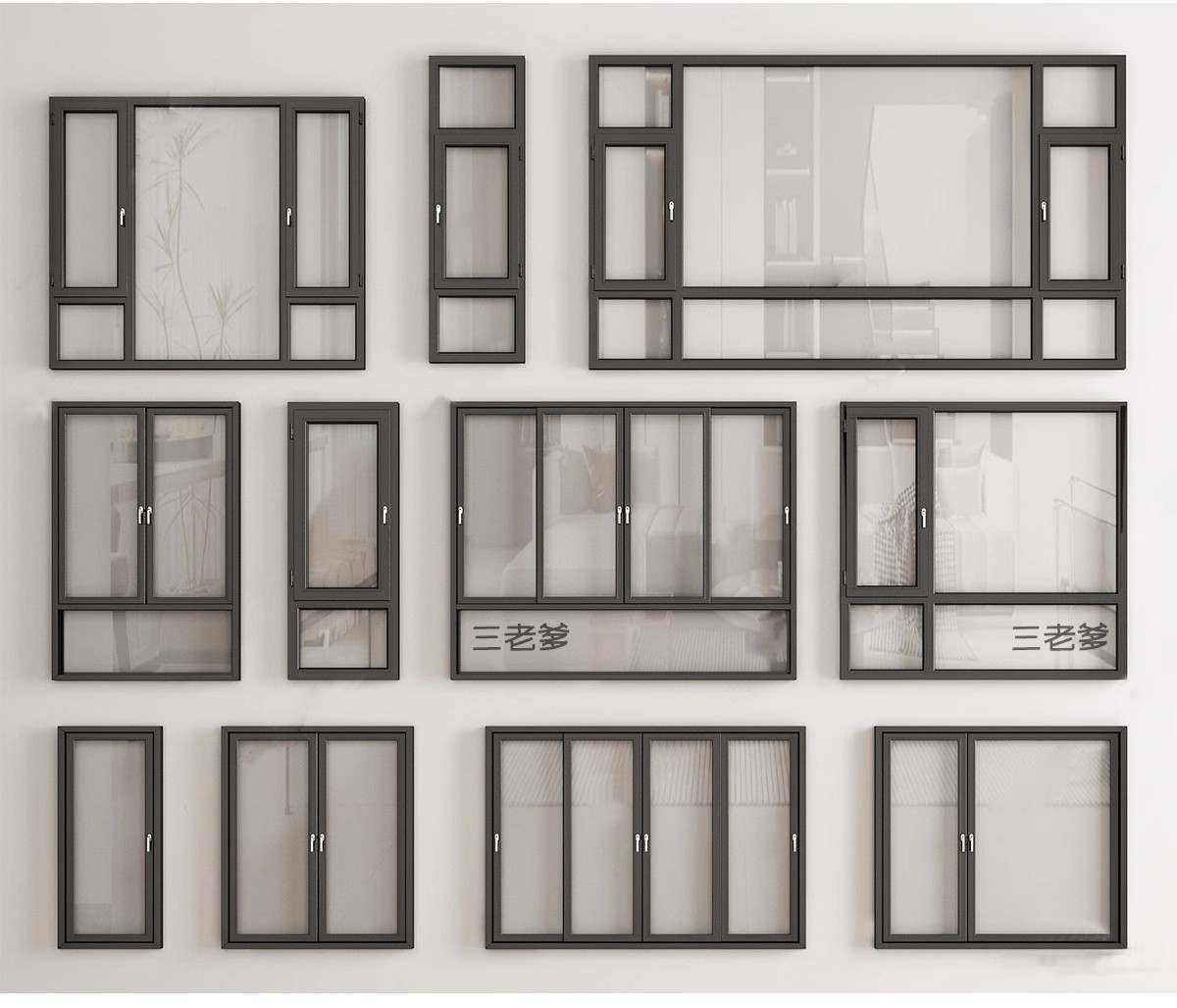 图片[19]-草图大师现代窗户组合推拉窗平开窗落地窗铝合金窗框断桥窗SU模型-大怪兽分享