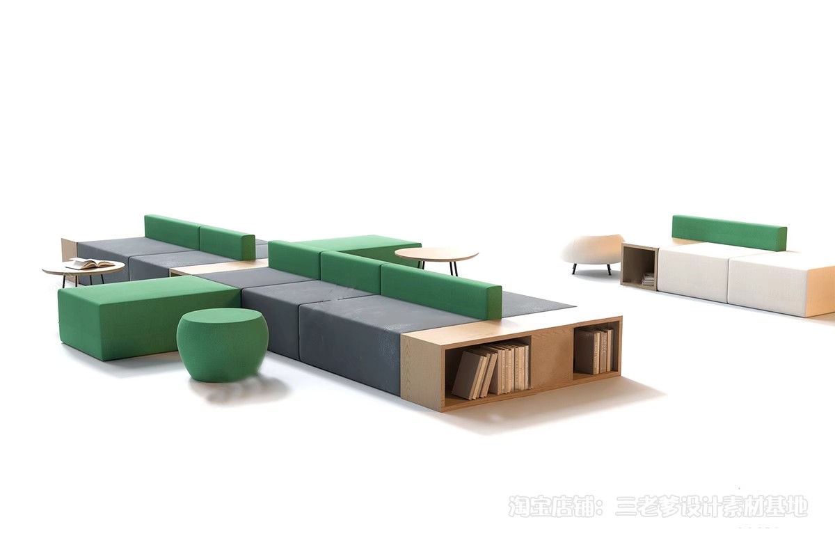 图片[19]-休闲沙发SU模型 办公室等待休息区商场接待多人单体工装草图大师-大怪兽分享