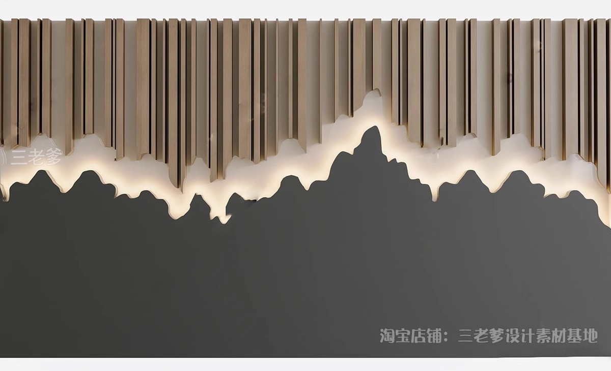 图片[19]-新中式轻奢背景墙SU模型 山水格栅云纹瓦片构件草图大师Sketchup-大怪兽分享