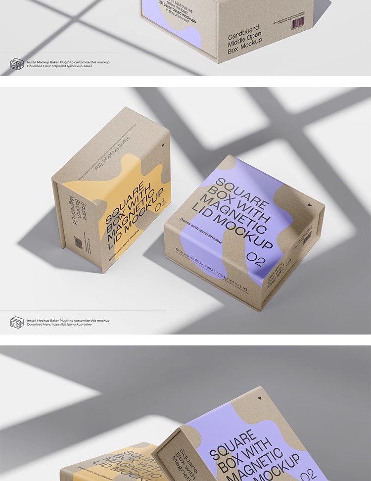 图片[3]-14款牛皮纸磁吸翻盖产品包装纸盒礼盒智能贴图样机PS设计素材模板-大怪兽分享