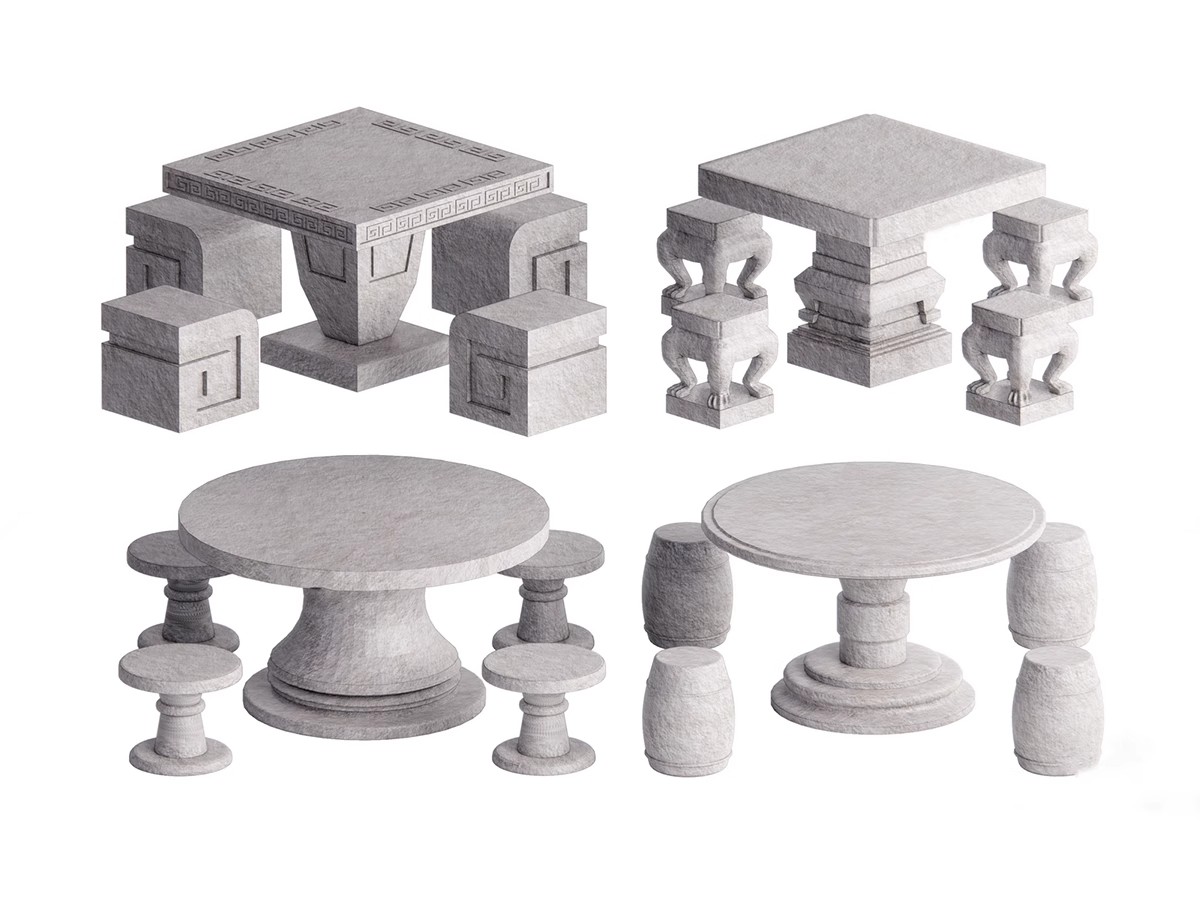 图片[20]-中式园林景观棋盘石桌长条石凳子座椅象棋围棋桌茶艺石桌椅SU模型-大怪兽分享