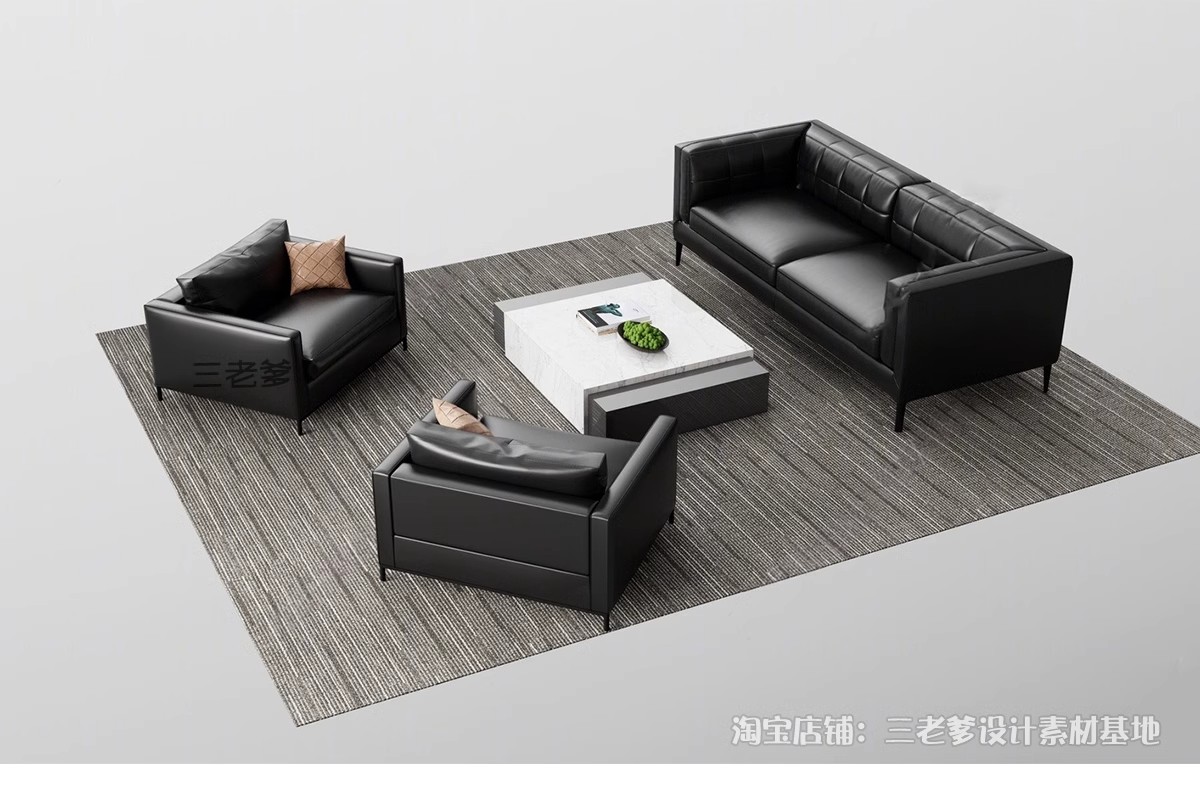 图片[20]-休闲沙发SU模型 办公室等待休息区商场接待多人单体工装草图大师-大怪兽分享