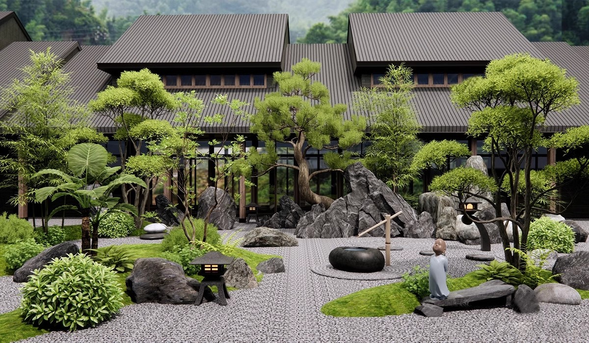 图片[20]-禅意新中式日式别墅庭院茶室枯山水景观假山流水SU模型草图大师-大怪兽分享