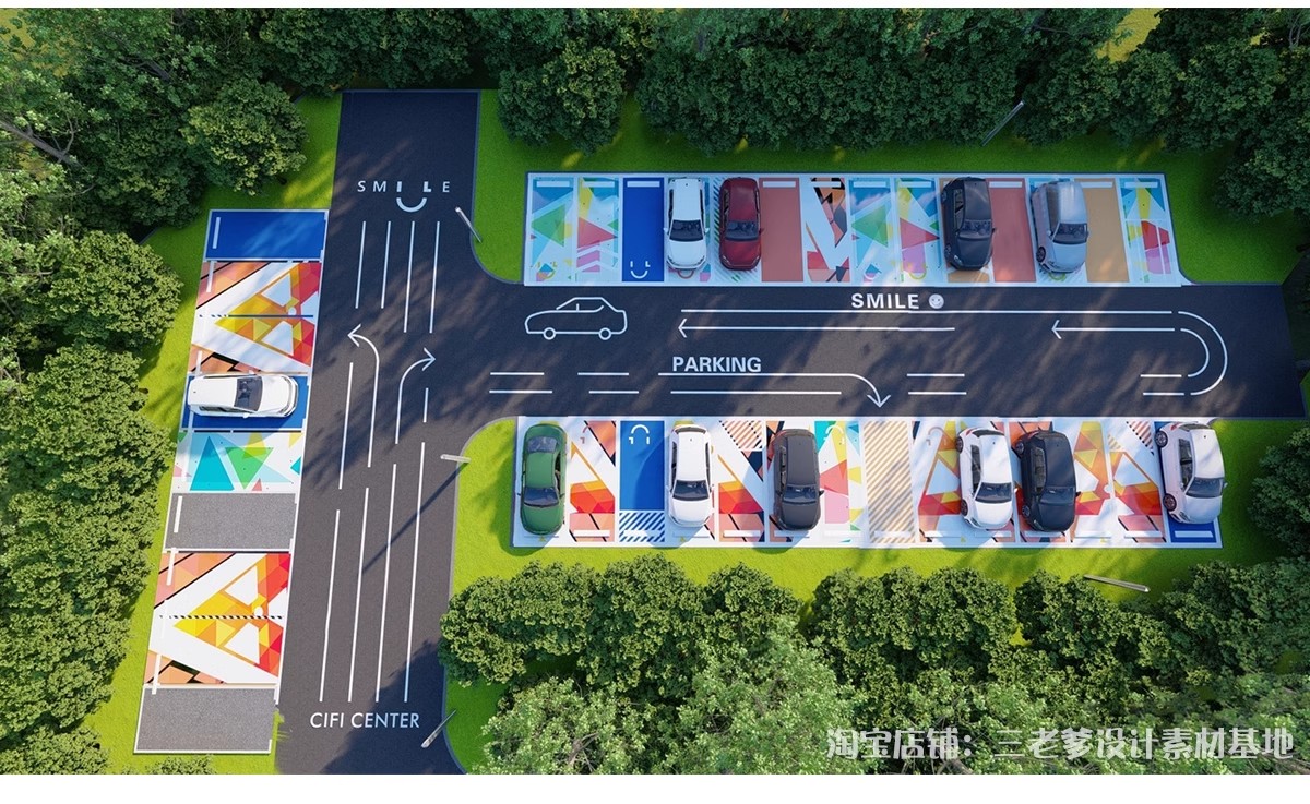 图片[21]-户外生态露天停车场SU模型公共停车坪停车位sketchup草图大师素材-大怪兽分享