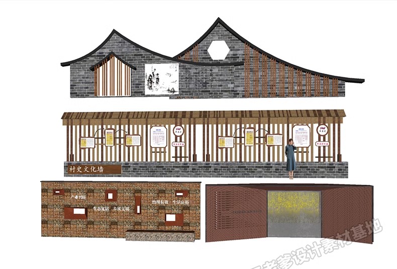 图片[20]-新中式乡村民宿民俗文化景墙SU模型农村村庄景区入口标识村标小品-大怪兽分享