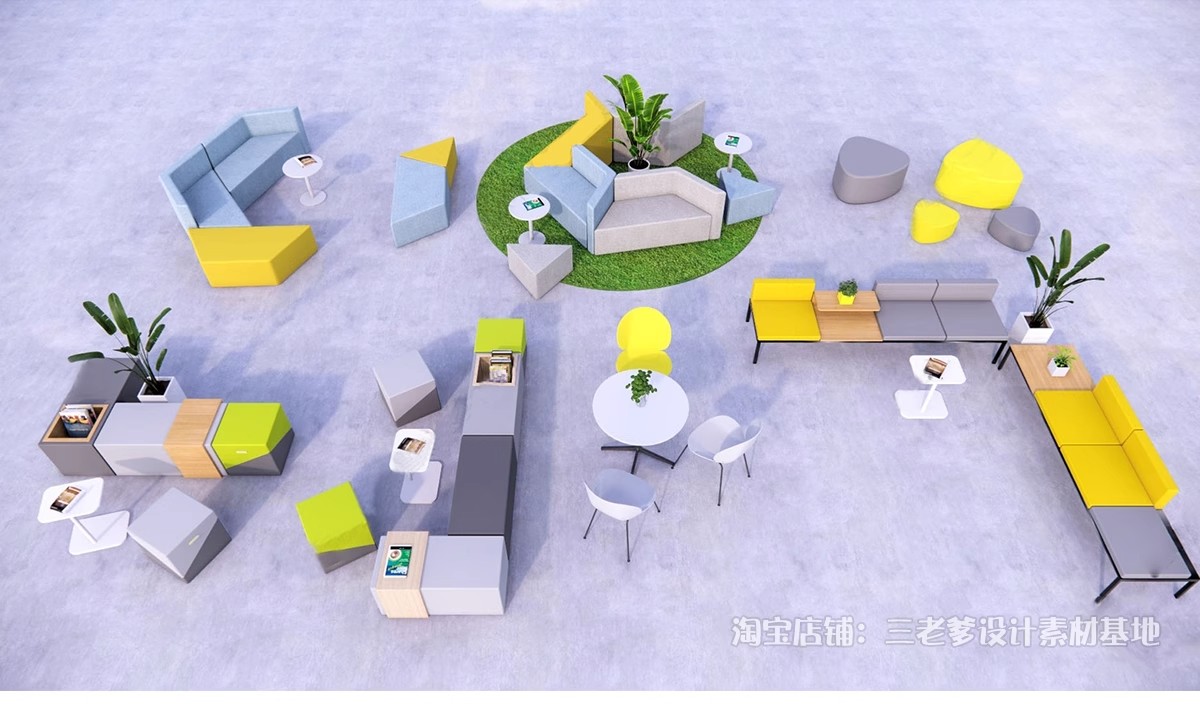 图片[22]-休闲沙发SU模型 办公室等待休息区商场接待多人单体工装草图大师-大怪兽分享