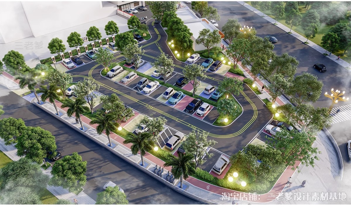图片[22]-户外生态露天停车场SU模型公共停车坪停车位sketchup草图大师素材-大怪兽分享