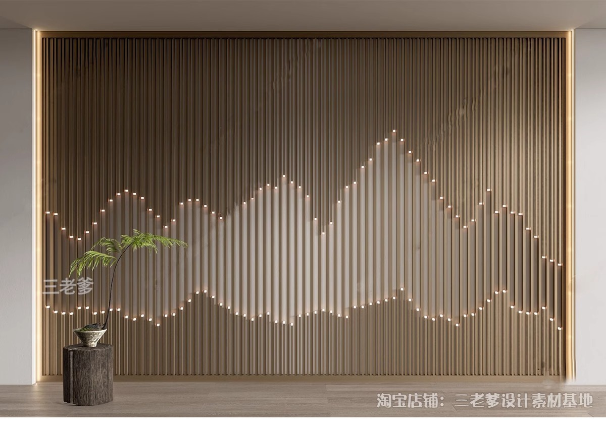 图片[22]-新中式轻奢背景墙SU模型 山水格栅云纹瓦片构件草图大师Sketchup-大怪兽分享