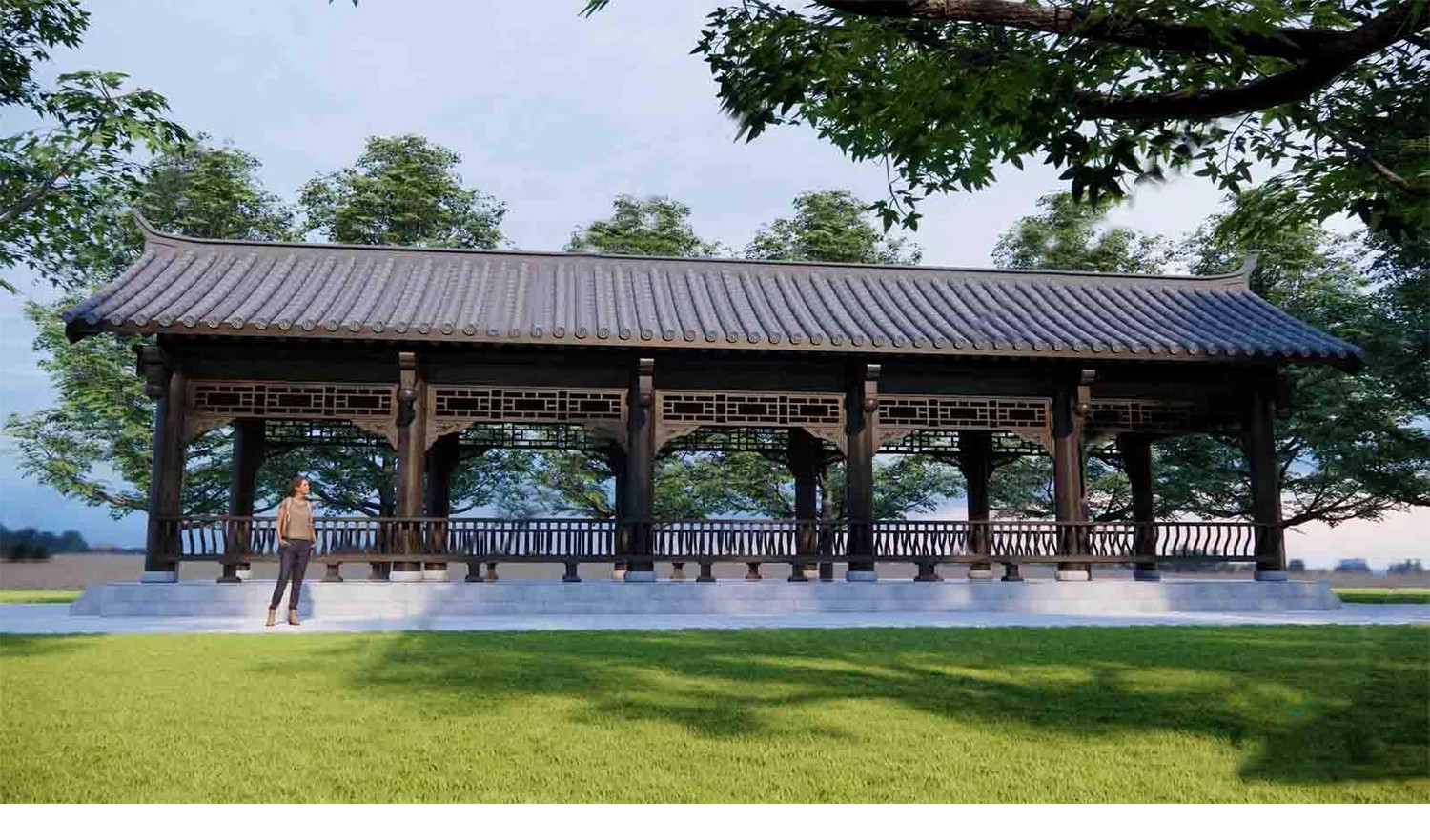 图片[23]-仿古长廊公园景区古建木廊连廊廊架亭廊景观亭子SU模型草图大师-大怪兽分享