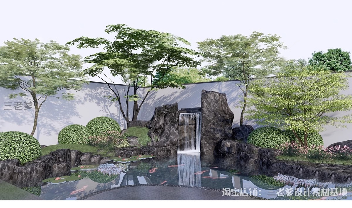 图片[23]-庭院花园鱼池su模型锦鲤园林私家水景假山鱼缸水族箱金鱼草图大师-大怪兽分享
