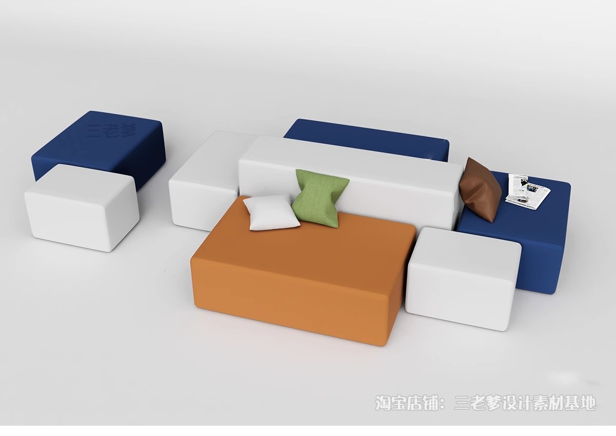 图片[24]-休闲沙发SU模型 办公室等待休息区商场接待多人单体工装草图大师-大怪兽分享