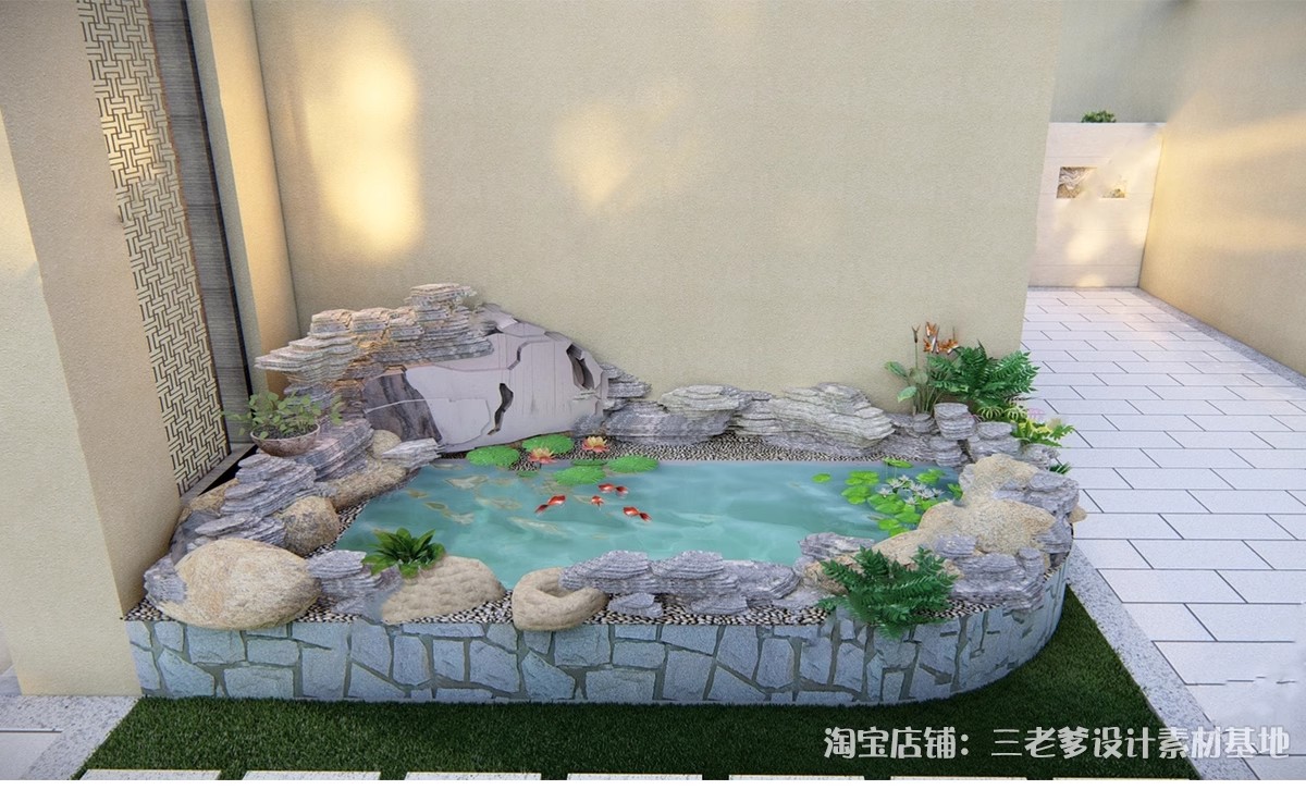 图片[24]-庭院花园鱼池su模型锦鲤园林私家水景假山鱼缸水族箱金鱼草图大师-大怪兽分享