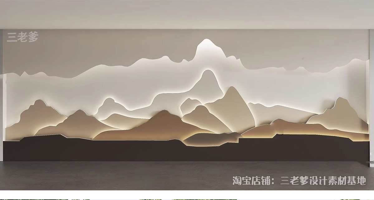 图片[24]-新中式轻奢背景墙SU模型 山水格栅云纹瓦片构件草图大师Sketchup-大怪兽分享