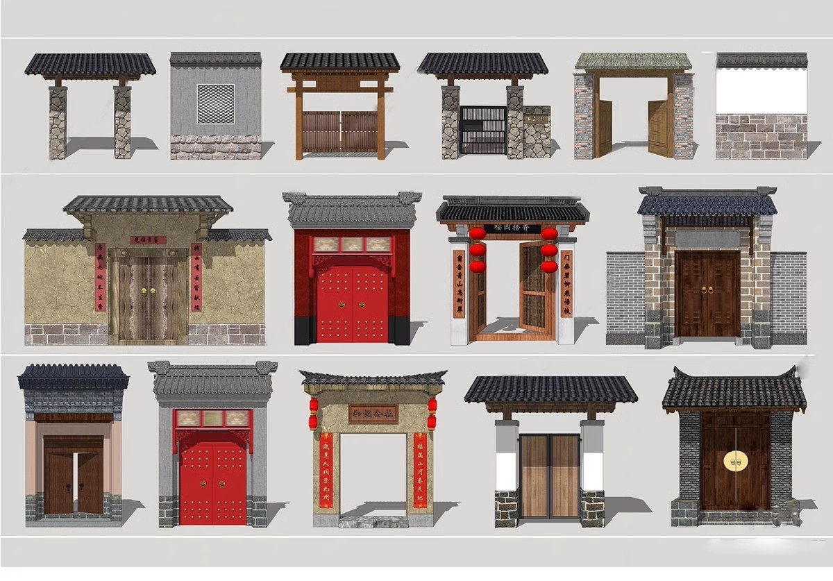 图片[25]-乡村民宿院门围墙su美丽民俗门头入户门新中式大门门口围栏SU模型-大怪兽分享