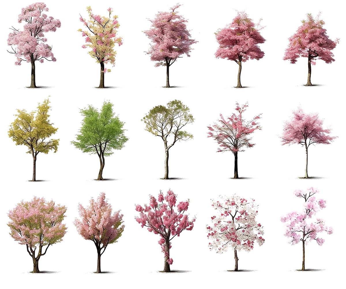 图片[23]-古风植物彩平园林景观复古小清新平面立面树木psd分层免抠PS素材-大怪兽分享