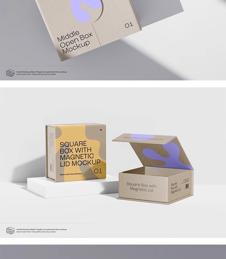 图片[9]-14款牛皮纸磁吸翻盖产品包装纸盒礼盒智能贴图样机PS设计素材模板-大怪兽分享