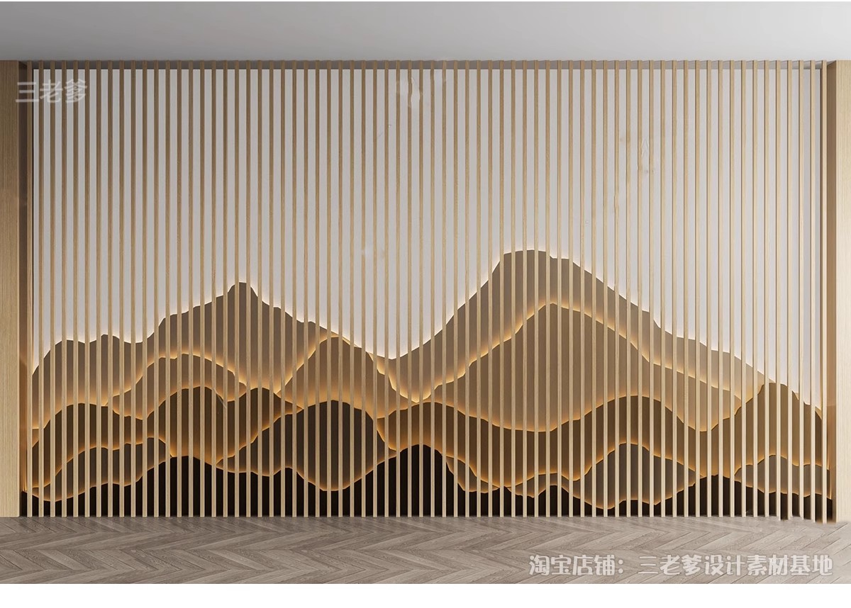 图片[26]-新中式轻奢背景墙SU模型 山水格栅云纹瓦片构件草图大师Sketchup-大怪兽分享