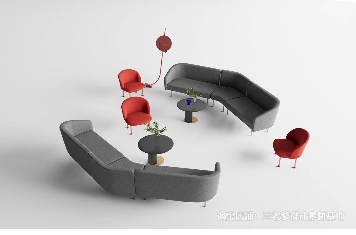 图片[27]-休闲沙发SU模型 办公室等待休息区商场接待多人单体工装草图大师-大怪兽分享