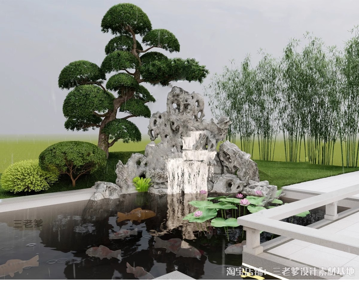 图片[27]-庭院花园鱼池su模型锦鲤园林私家水景假山鱼缸水族箱金鱼草图大师-大怪兽分享