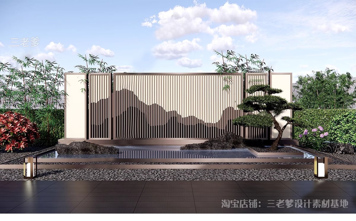 图片[27]-新中式轻奢背景墙SU模型 山水格栅云纹瓦片构件草图大师Sketchup-大怪兽分享