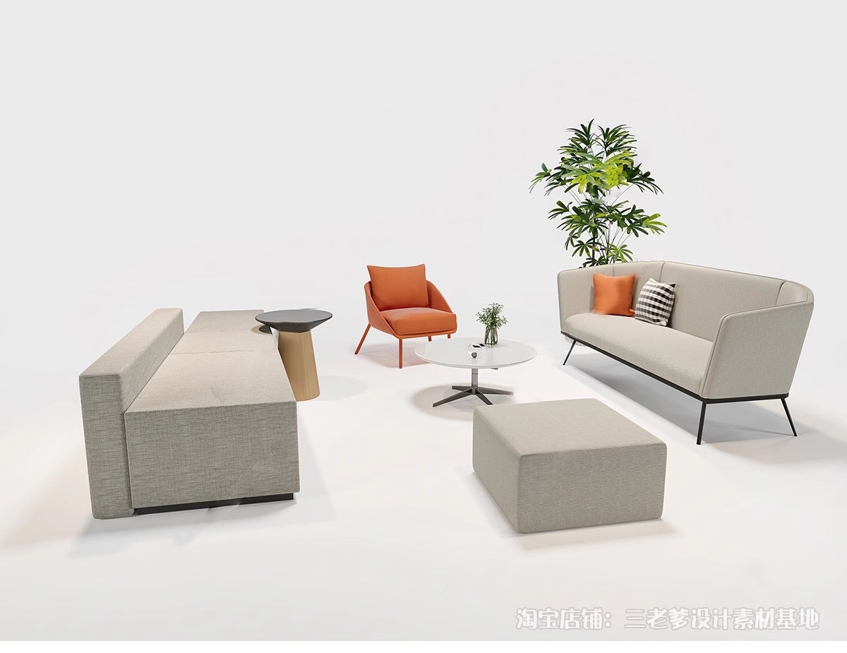 图片[28]-休闲沙发SU模型 办公室等待休息区商场接待多人单体工装草图大师-大怪兽分享