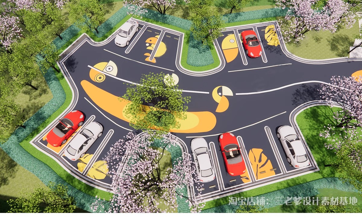 图片[28]-户外生态露天停车场SU模型公共停车坪停车位sketchup草图大师素材-大怪兽分享