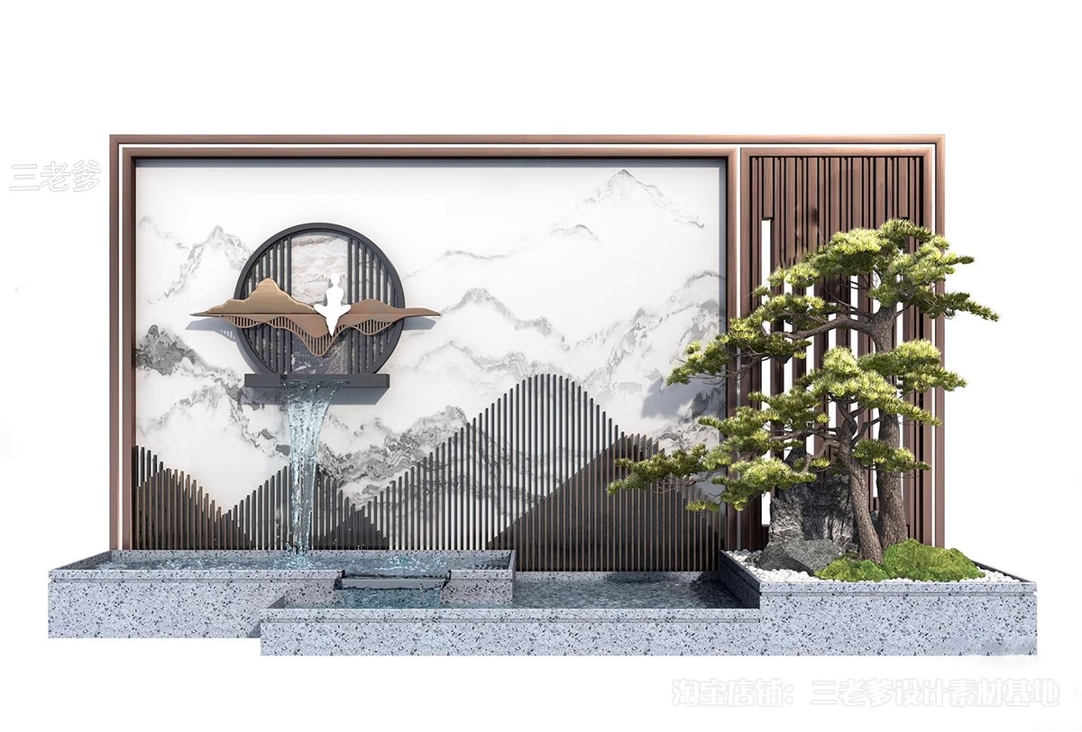 图片[28]-新中式轻奢背景墙SU模型 山水格栅云纹瓦片构件草图大师Sketchup-大怪兽分享