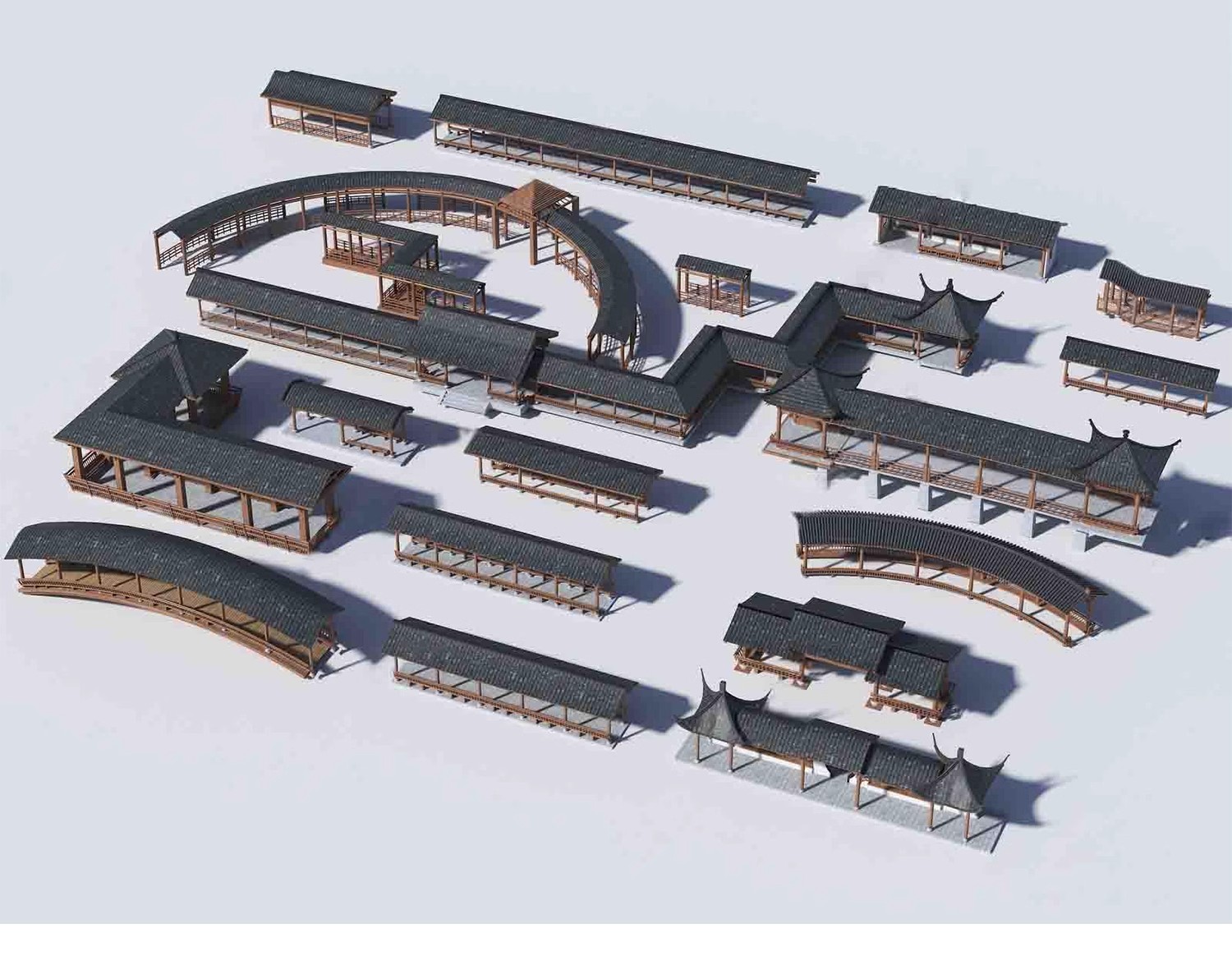 图片[29]-仿古长廊公园景区古建木廊连廊廊架亭廊景观亭子SU模型草图大师-大怪兽分享